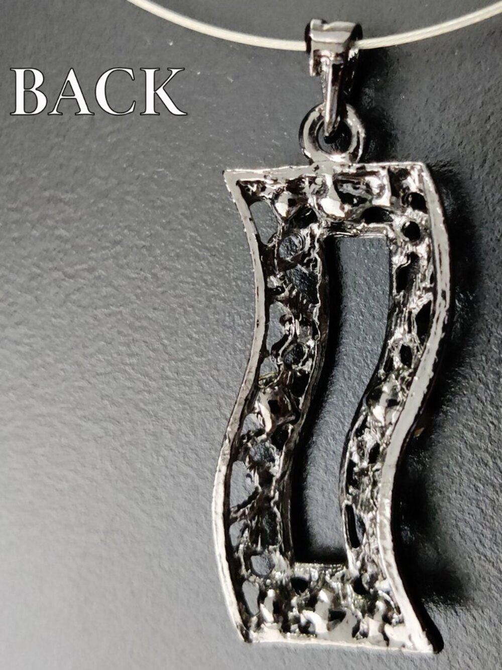 Vintage 90s Silver Art Deco Pendant Necklace Blue AB Crystals Rhinestones 18" - Picture 4 of 6